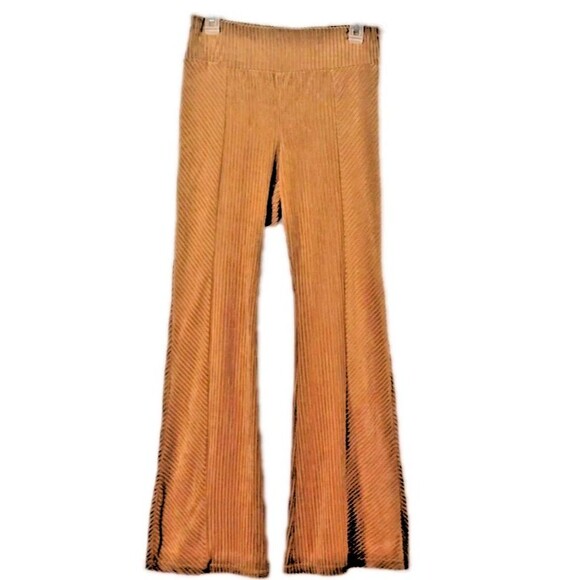 Rust Brown Gold Pull On Leggings Soft Corduroy Bell Flare Size M Festival Woodsy - Picture 1 of 11